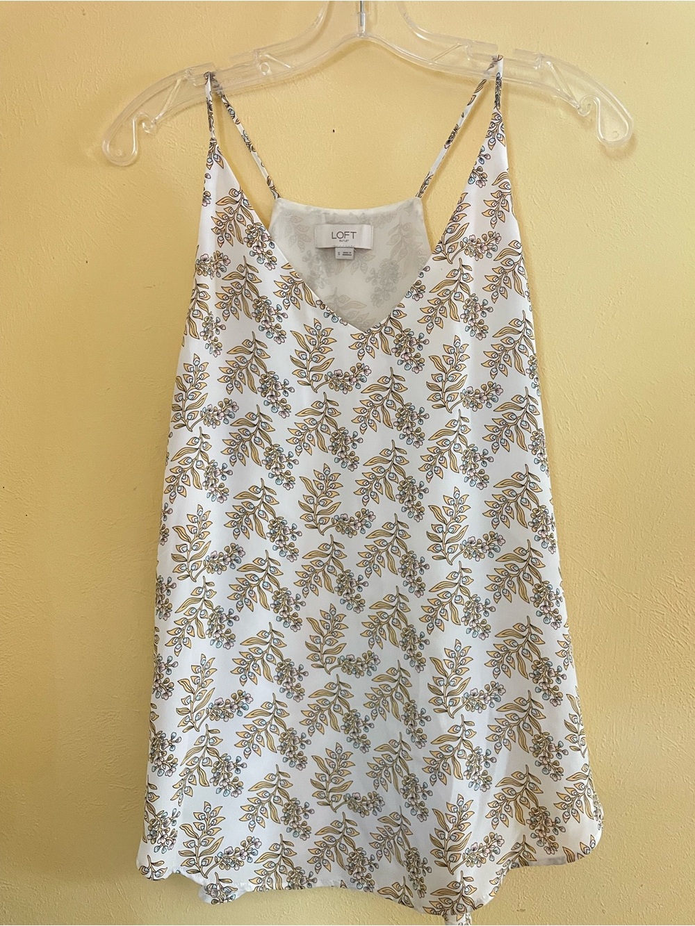 LOFT White Camisole with Yellow Leaf Floral Print